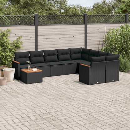 10-tlg. Garten-Sofagarnitur mit Kissen Schwarz Poly Rattan - Pazzar.ch