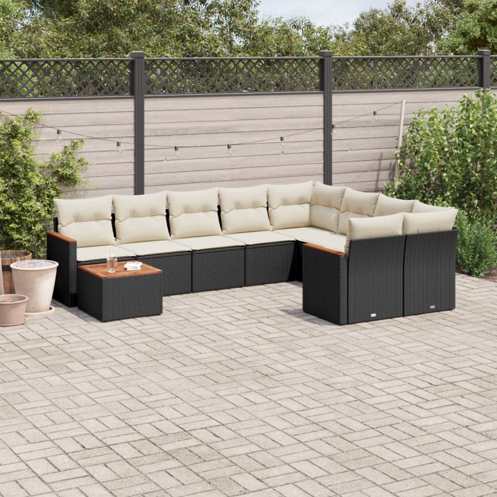 10-tlg. Garten-Sofagarnitur mit Kissen Schwarz Poly Rattan - Pazzar.ch