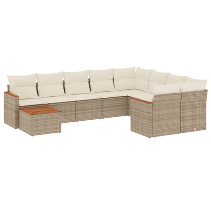 10-tlg. Garten-Sofagarnitur mit Kissen Beige Poly Rattan - Pazzar.ch