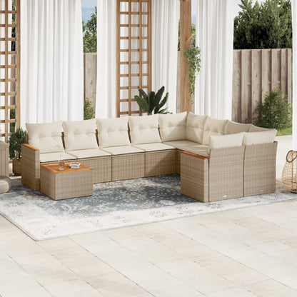 10-tlg. Garten-Sofagarnitur mit Kissen Beige Poly Rattan - Pazzar.ch