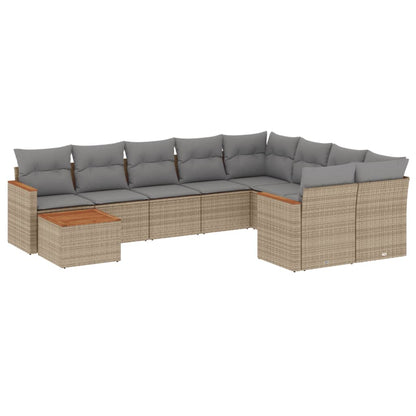 10-tlg. Garten-Sofagarnitur mit Kissen Beige Poly Rattan - Pazzar.ch