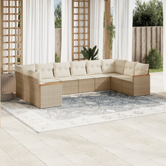 10-tlg. Garten-Sofagarnitur mit Kissen Beige Poly Rattan - Pazzar.ch