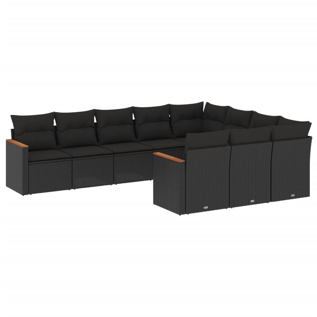 10-tlg. Garten-Sofagarnitur mit Kissen Schwarz Poly Rattan - Pazzar.ch