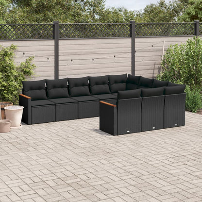 10-tlg. Garten-Sofagarnitur mit Kissen Schwarz Poly Rattan - Pazzar.ch