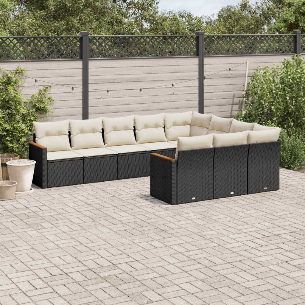 10-tlg. Garten-Sofagarnitur mit Kissen Schwarz Poly Rattan - Pazzar.ch