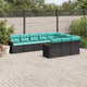 10-teiliges Gartensofa-Set mit Kissen, schwarzes Polyrattan