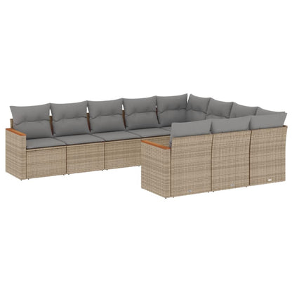 10-tlg. Garten-Sofagarnitur mit Kissen Beige Poly Rattan - Pazzar.ch