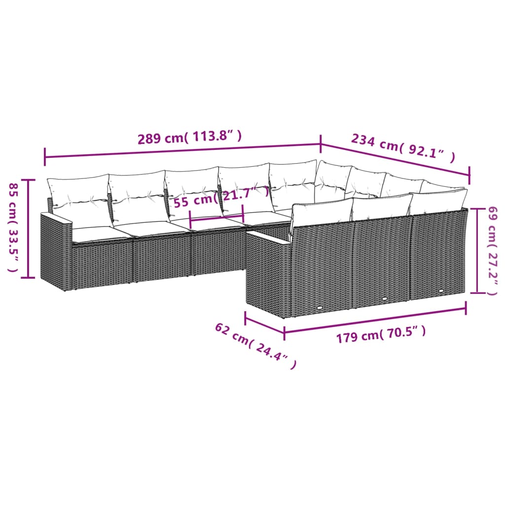 10-tlg. Garten-Sofagarnitur mit Kissen Beige Poly Rattan - Pazzar.ch