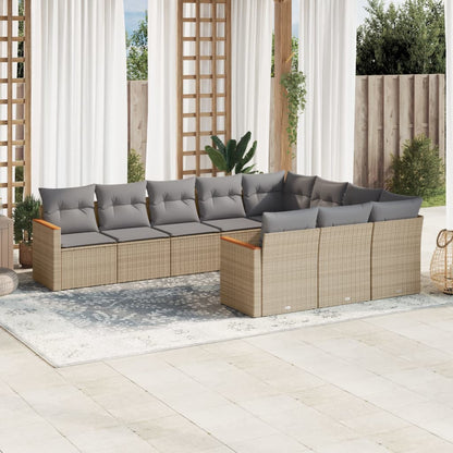 10-tlg. Garten-Sofagarnitur mit Kissen Beige Poly Rattan - Pazzar.ch