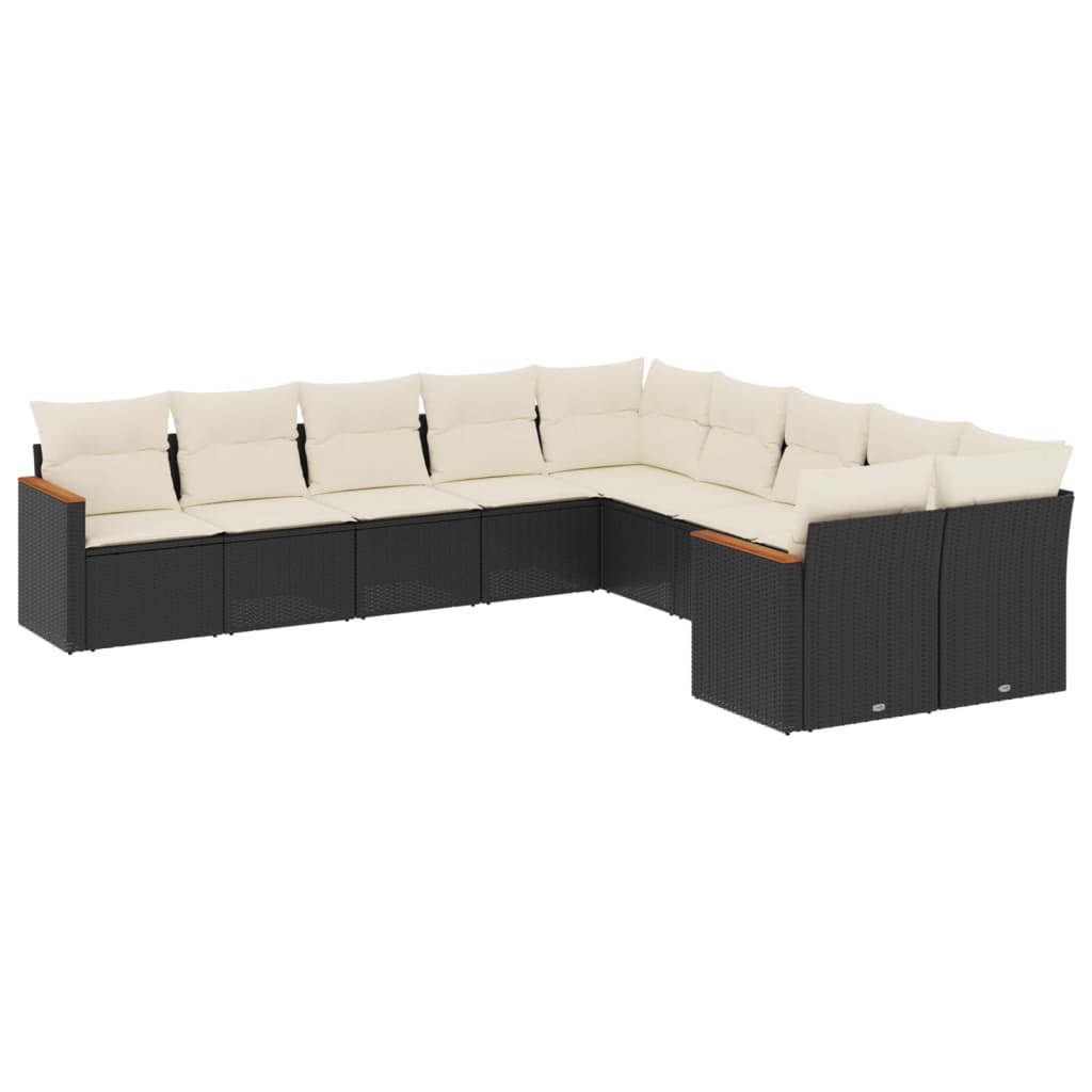 10-tlg. Garten-Sofagarnitur mit Kissen Schwarz Poly Rattan - Pazzar.ch