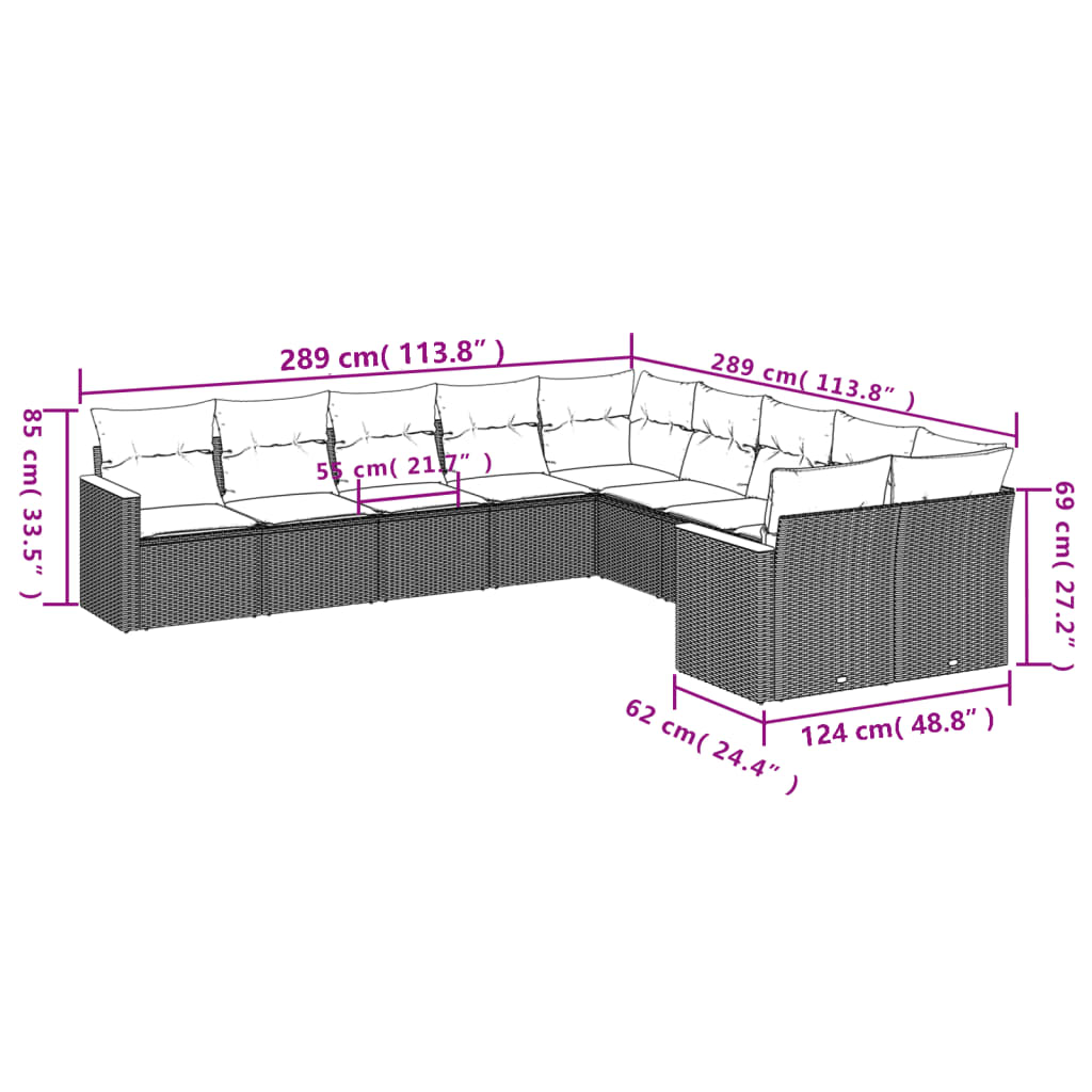 10-tlg. Garten-Sofagarnitur mit Kissen Schwarz Poly Rattan - Pazzar.ch