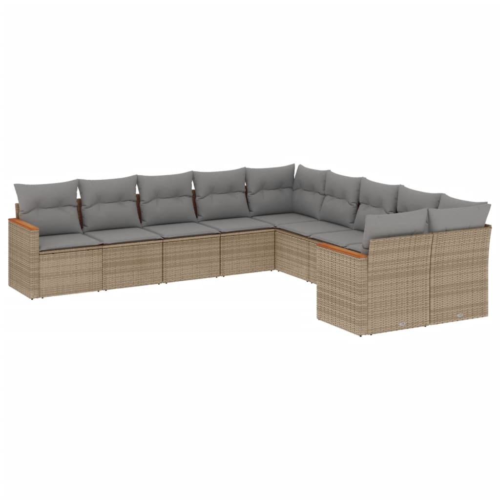 10-tlg. Garten-Sofagarnitur mit Kissen Beige Poly Rattan - Pazzar.ch