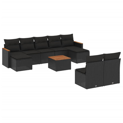 10-tlg. Garten-Sofagarnitur mit Kissen Schwarz Poly Rattan - Pazzar.ch