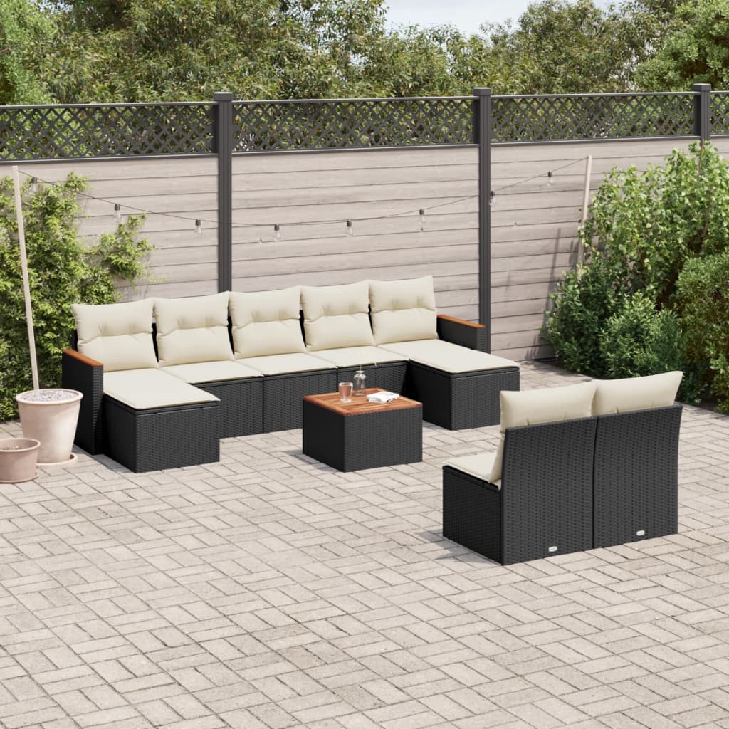 10-tlg. Garten-Sofagarnitur mit Kissen Schwarz Poly Rattan - Pazzar.ch