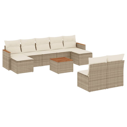 10-tlg. Garten-Sofagarnitur mit Kissen Beige Poly Rattan - Pazzar.ch