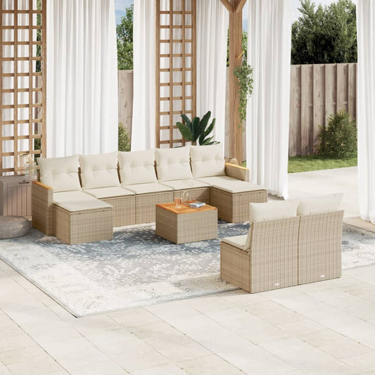 10-tlg. Garten-Sofagarnitur mit Kissen Beige Poly Rattan - Pazzar.ch