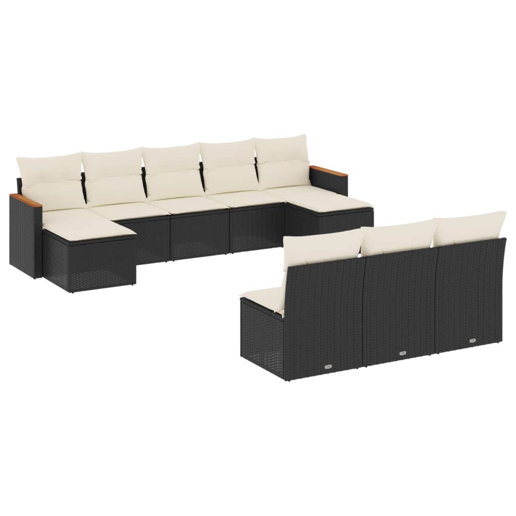 10-tlg. Garten-Sofagarnitur mit Kissen Schwarz Poly Rattan - Pazzar.ch