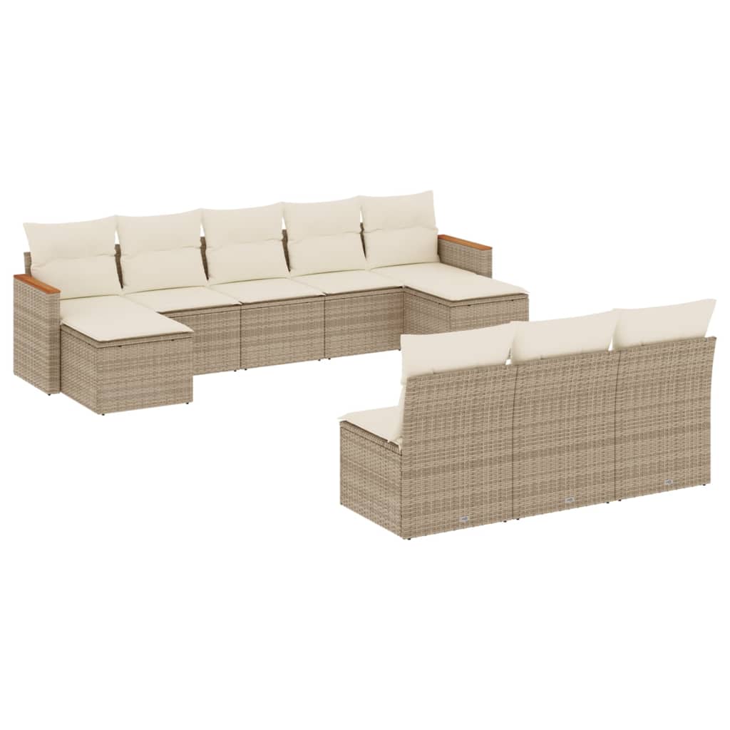 10-tlg. Garten-Sofagarnitur mit Kissen Beige Poly Rattan