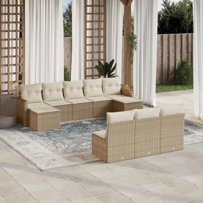 10-tlg. Garten-Sofagarnitur mit Kissen Beige Poly Rattan - Pazzar.ch