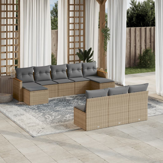 10-tlg. Garten-Sofagarnitur mit Kissen Beige Poly Rattan - Pazzar.ch