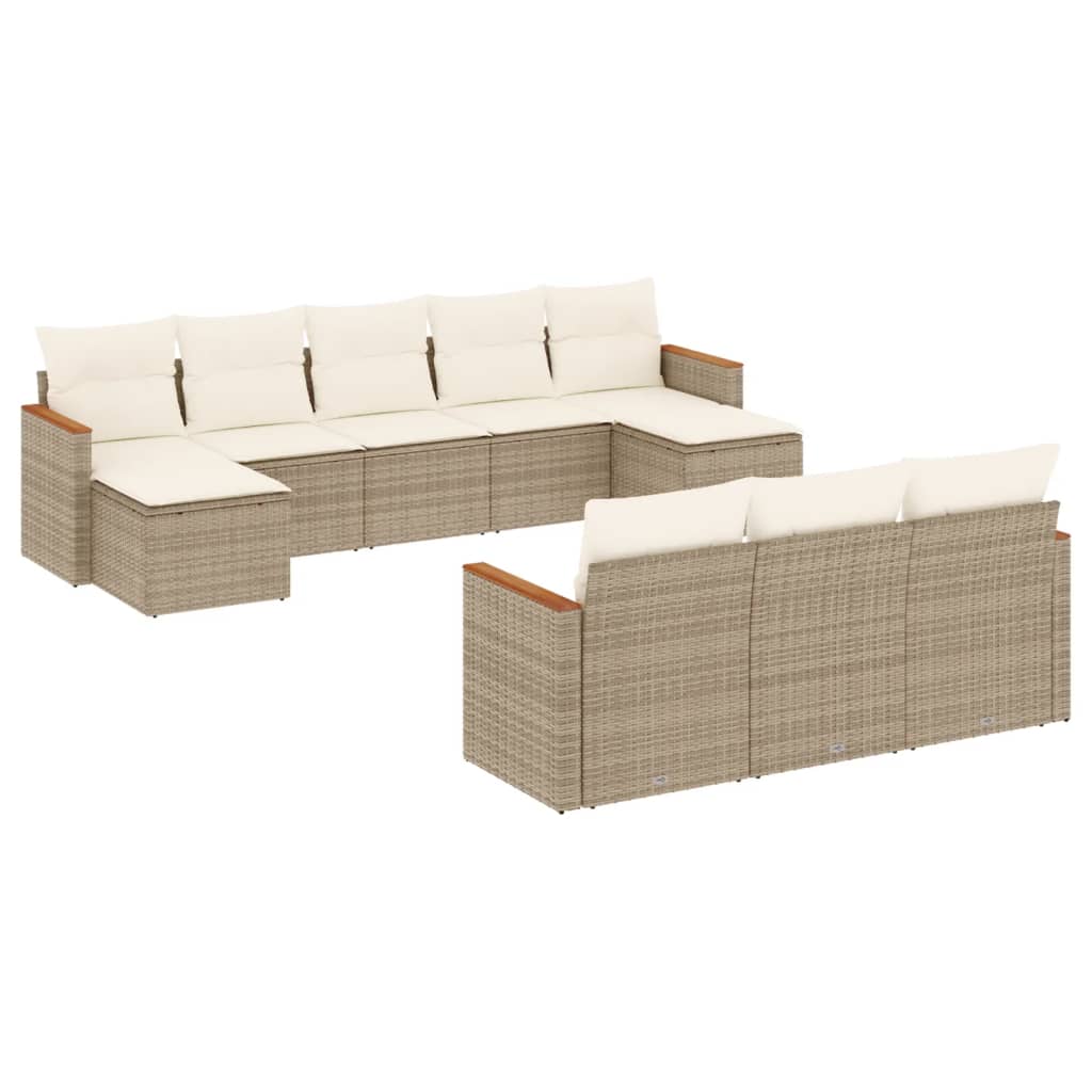 10-tlg. Garten-Sofagarnitur mit Kissen Beige Poly Rattan - Pazzar.ch