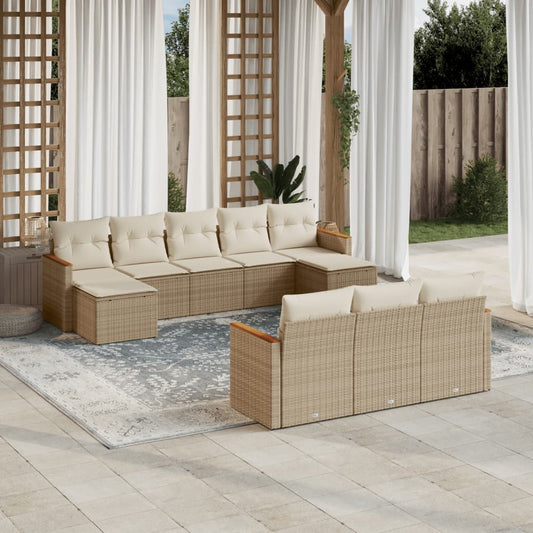 10-tlg. Garten-Sofagarnitur mit Kissen Beige Poly Rattan - Pazzar.ch