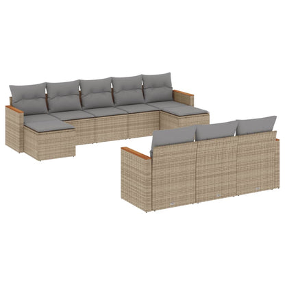 10-tlg. Garten-Sofagarnitur mit Kissen Beige Poly Rattan - Pazzar.ch