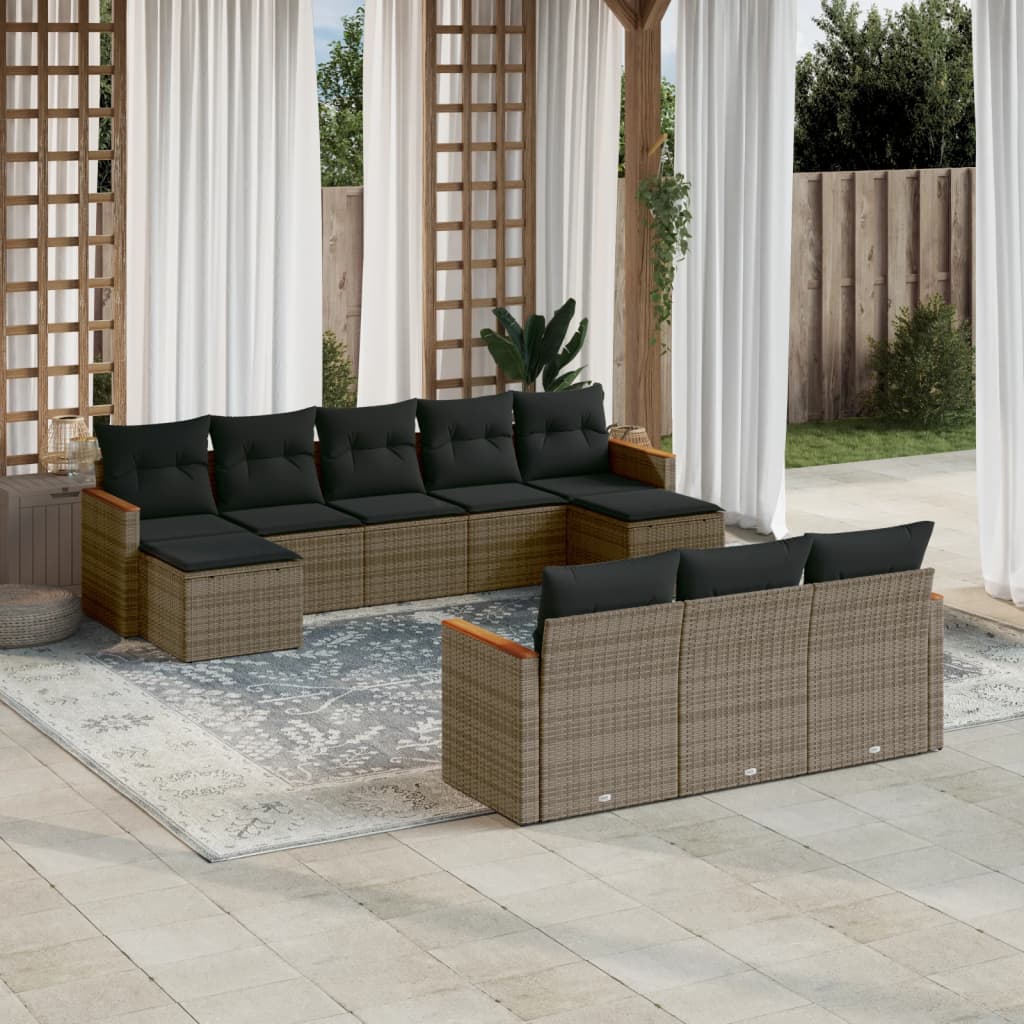 10-tlg. Garten-Sofagarnitur mit Kissen Grau Poly Rattan - Pazzar.ch