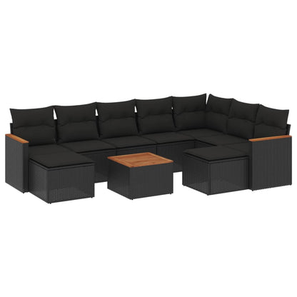 10-tlg. Garten-Sofagarnitur mit Kissen Schwarz Poly Rattan - Pazzar.ch