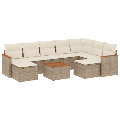 10-tlg. Garten-Sofagarnitur mit Kissen Beige Poly Rattan - Pazzar.ch