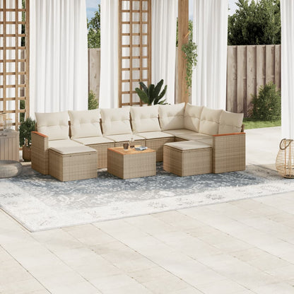 10-tlg. Garten-Sofagarnitur mit Kissen Beige Poly Rattan - Pazzar.ch