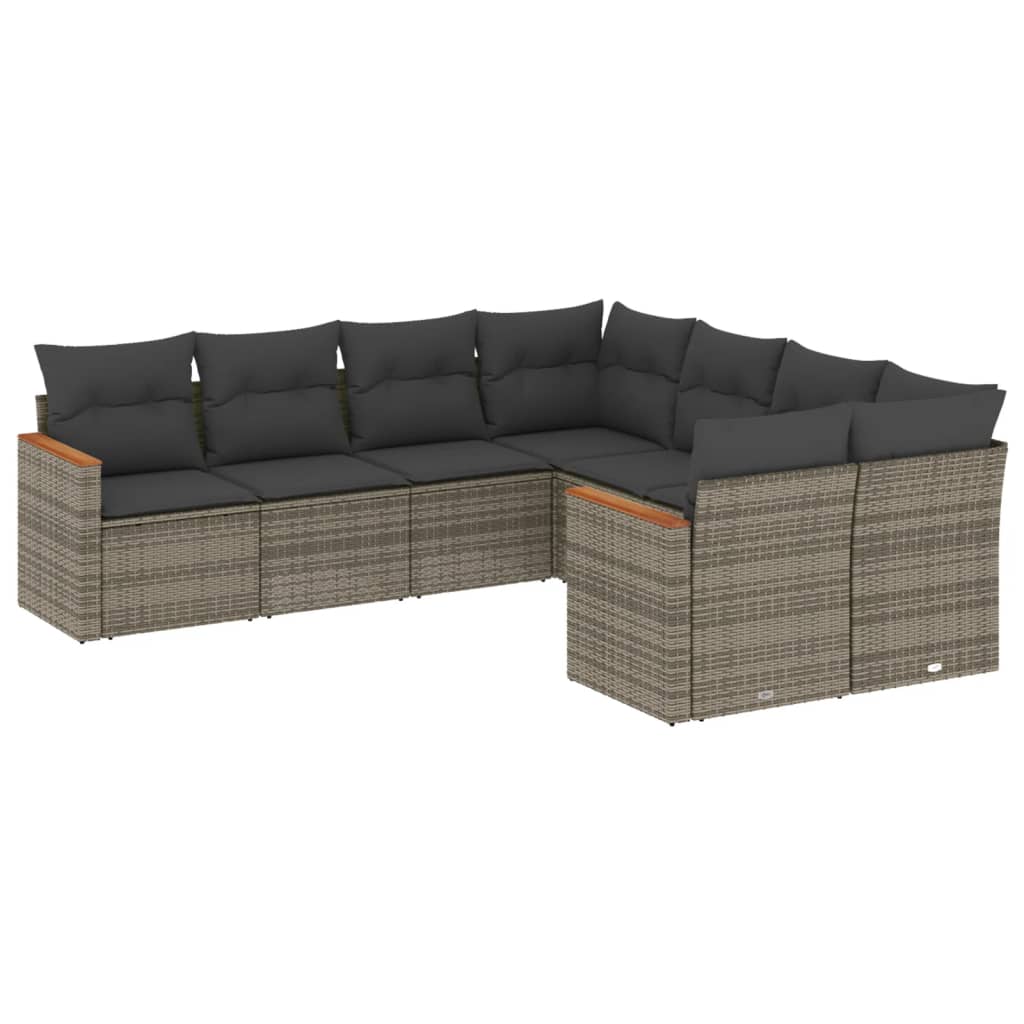 8-tlg. Garten-Sofagarnitur mit Kissen Grau Poly Rattan - Pazzar.ch