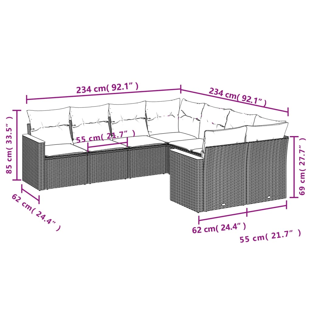8-tlg. Garten-Sofagarnitur mit Kissen Grau Poly Rattan - Pazzar.ch