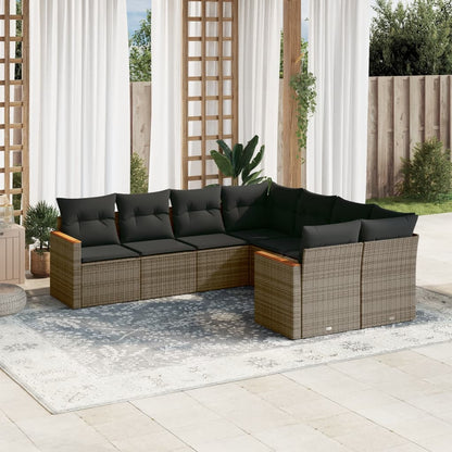 8-tlg. Garten-Sofagarnitur mit Kissen Grau Poly Rattan - Pazzar.ch