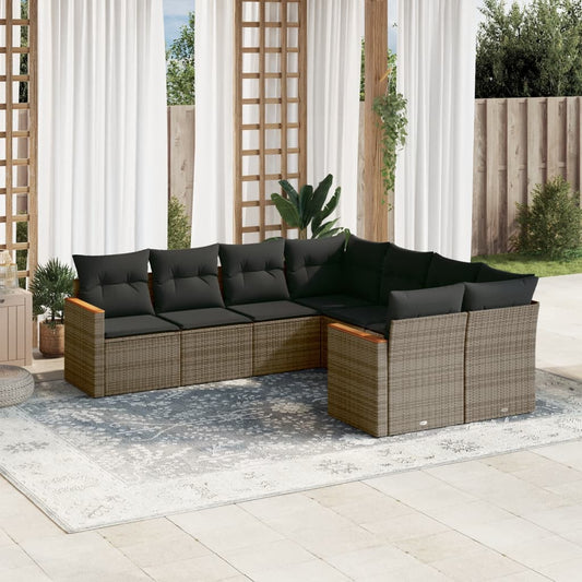 8-tlg. Garten-Sofagarnitur mit Kissen Grau Poly Rattan - Pazzar.ch