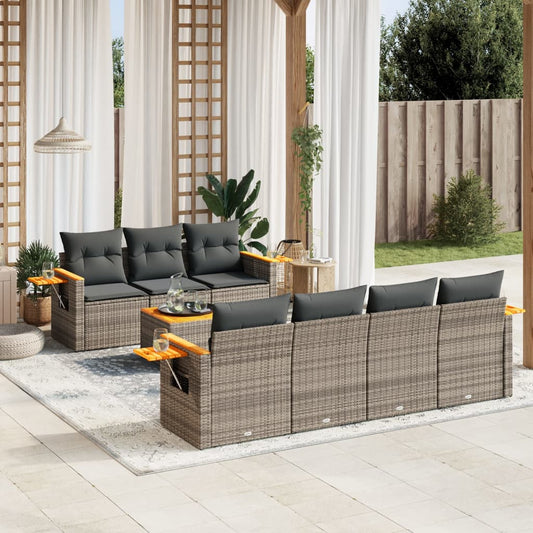8-tlg. Garten-Sofagarnitur mit Kissen Grau Poly Rattan - Pazzar.ch