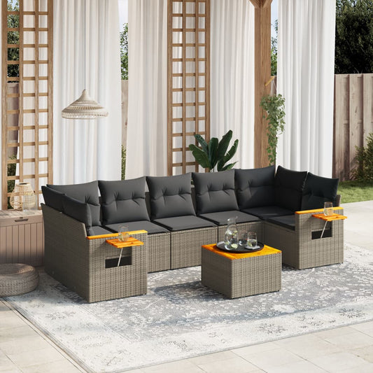 8-tlg. Garten-Sofagarnitur mit Kissen Grau Poly Rattan - Pazzar.ch
