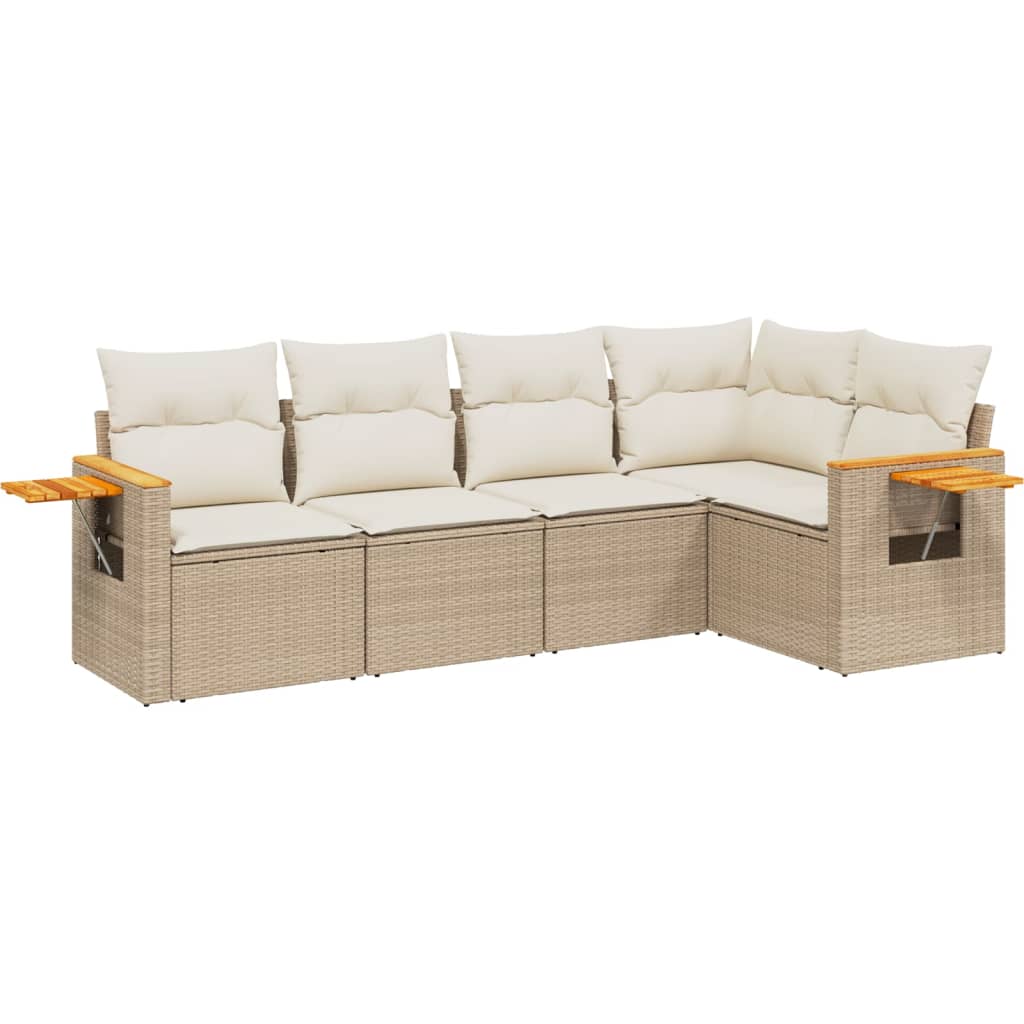 5-tlg. Garten-Sofagarnitur mit Kissen Beige Poly Rattan - Pazzar.ch