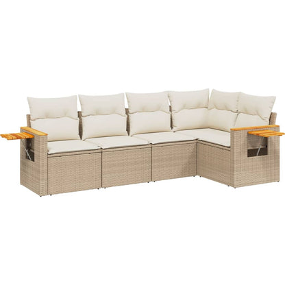 5-tlg. Garten-Sofagarnitur mit Kissen Beige Poly Rattan - Pazzar.ch