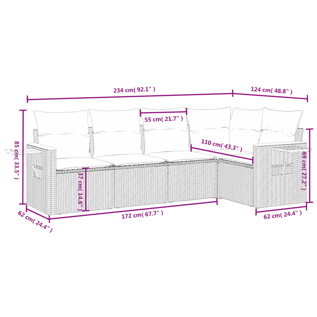 5-tlg. Garten-Sofagarnitur mit Kissen Beige Poly Rattan - Pazzar.ch