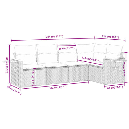 5-tlg. Garten-Sofagarnitur mit Kissen Beige Poly Rattan - Pazzar.ch