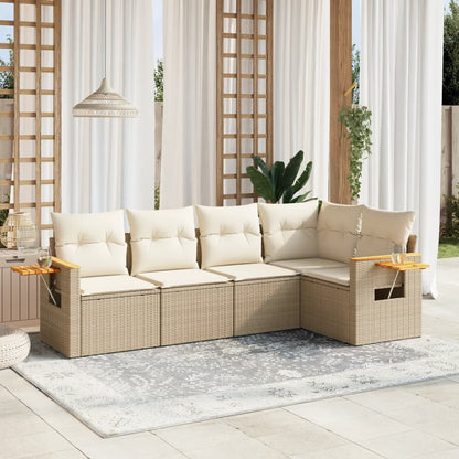 5-tlg. Garten-Sofagarnitur mit Kissen Beige Poly Rattan - Pazzar.ch