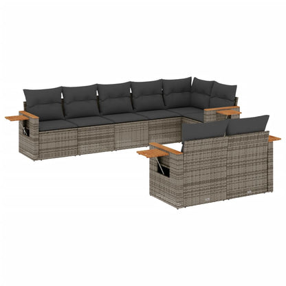 8-tlg. Garten-Sofagarnitur mit Kissen Grau Poly Rattan - Pazzar.ch