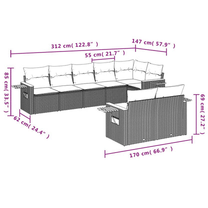 8-tlg. Garten-Sofagarnitur mit Kissen Grau Poly Rattan - Pazzar.ch
