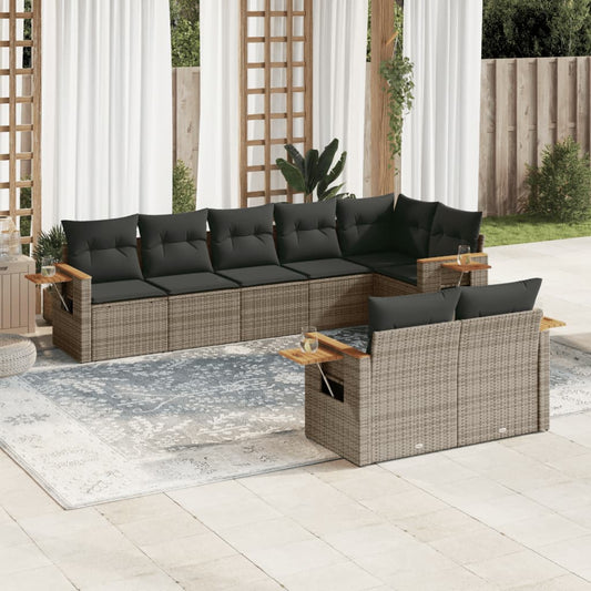 8-tlg. Garten-Sofagarnitur mit Kissen Grau Poly Rattan - Pazzar.ch