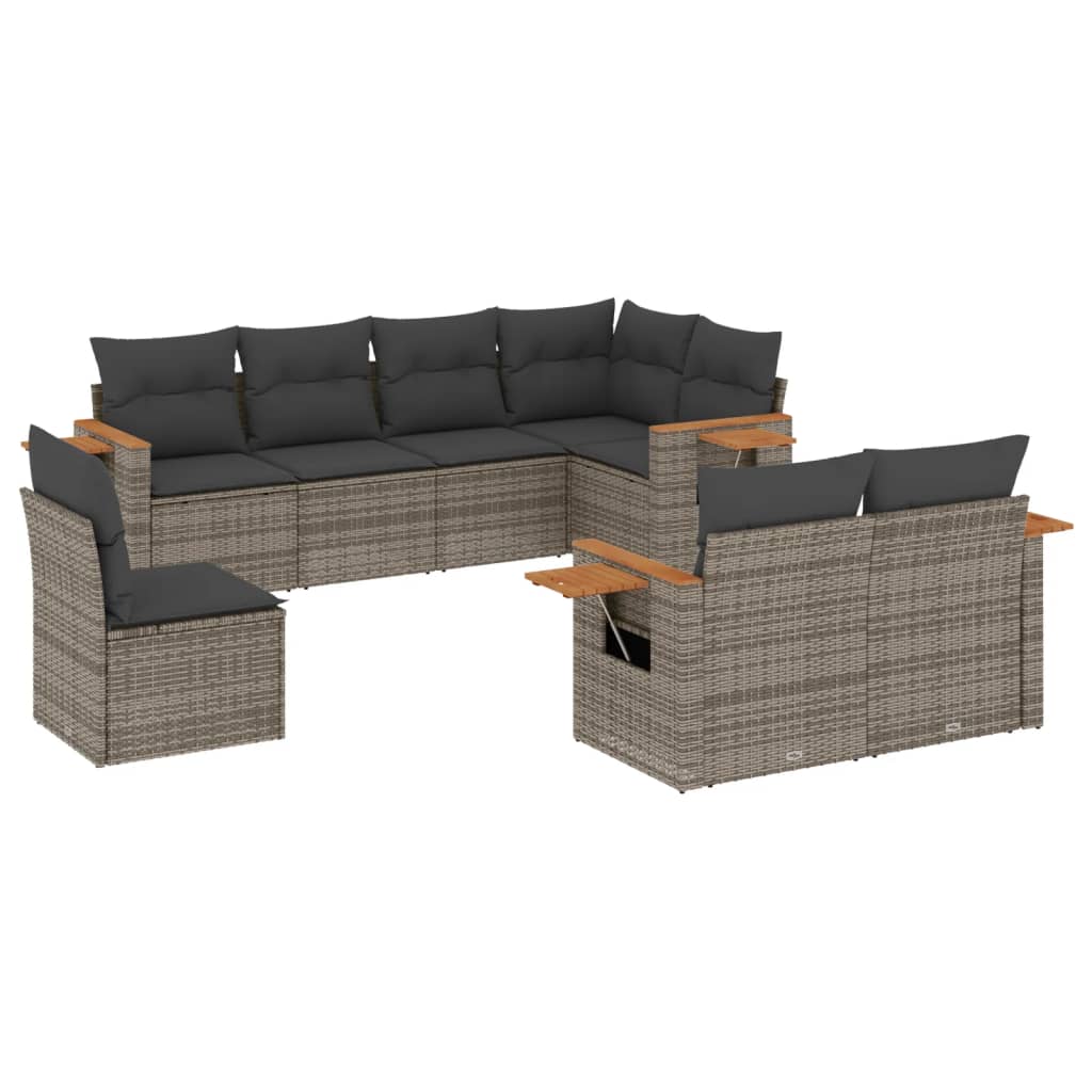 8-tlg. Garten-Sofagarnitur mit Kissen Grau Poly Rattan - Pazzar.ch