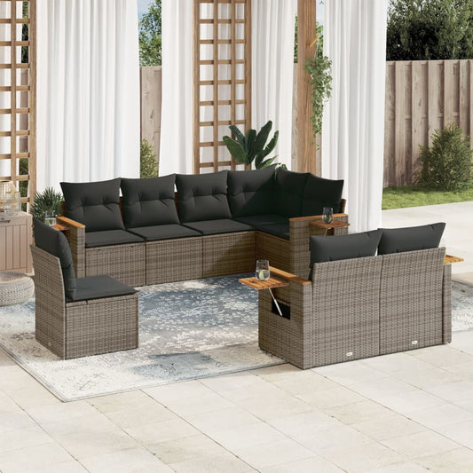 8-tlg. Garten-Sofagarnitur mit Kissen Grau Poly Rattan - Pazzar.ch