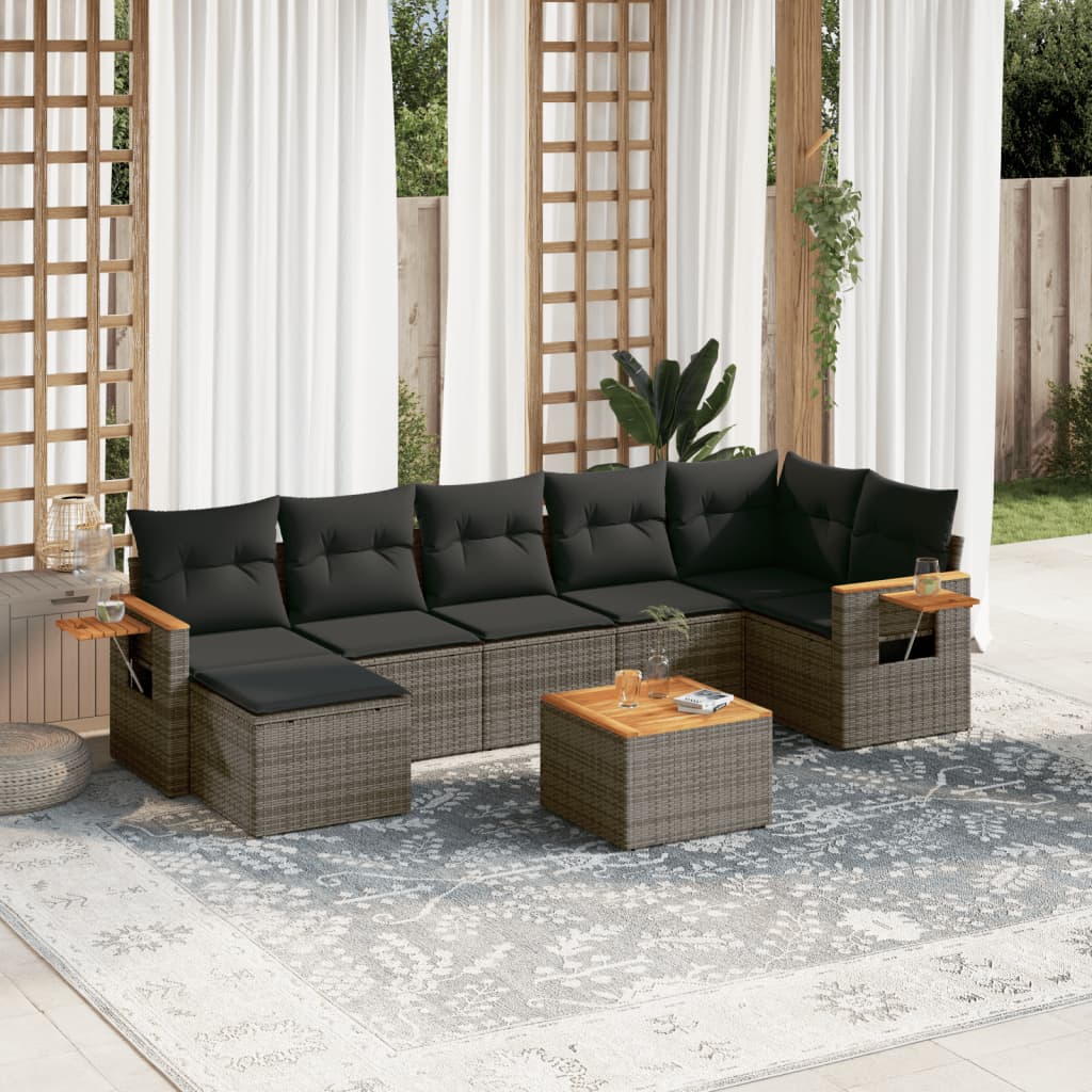 8-tlg. Garten-Sofagarnitur mit Kissen Grau Poly Rattan - Pazzar.ch