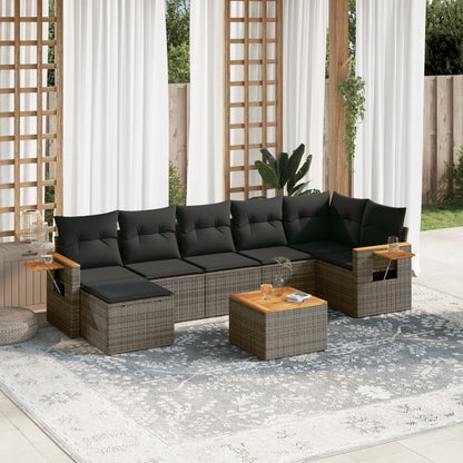 8-tlg. Garten-Sofagarnitur mit Kissen Grau Poly Rattan - Pazzar.ch