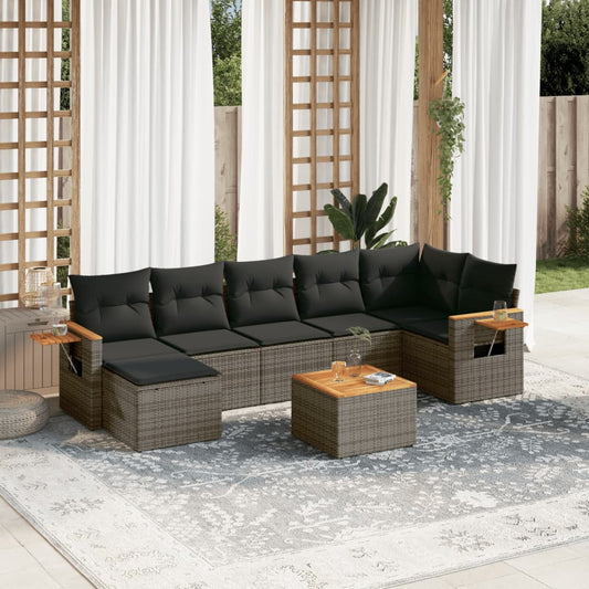 8-tlg. Garten-Sofagarnitur mit Kissen Grau Poly Rattan - Pazzar.ch